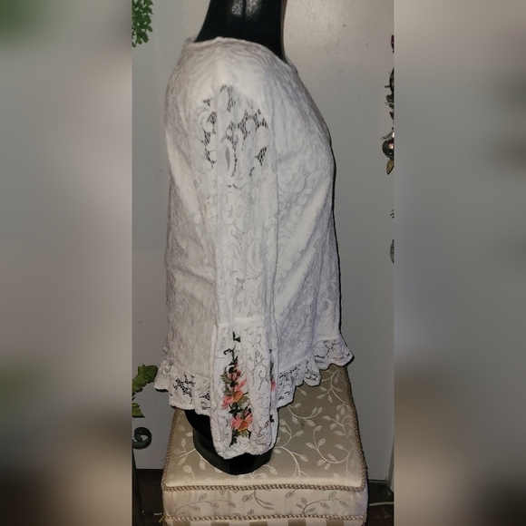 Solitaire White Lace Long Sleeve Blouse S - Picture 4 of 8